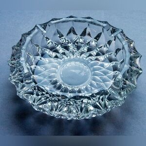Vintage Heavy Cut Crystal Ashtray Catchall Bowl Retro Mid Century Decor